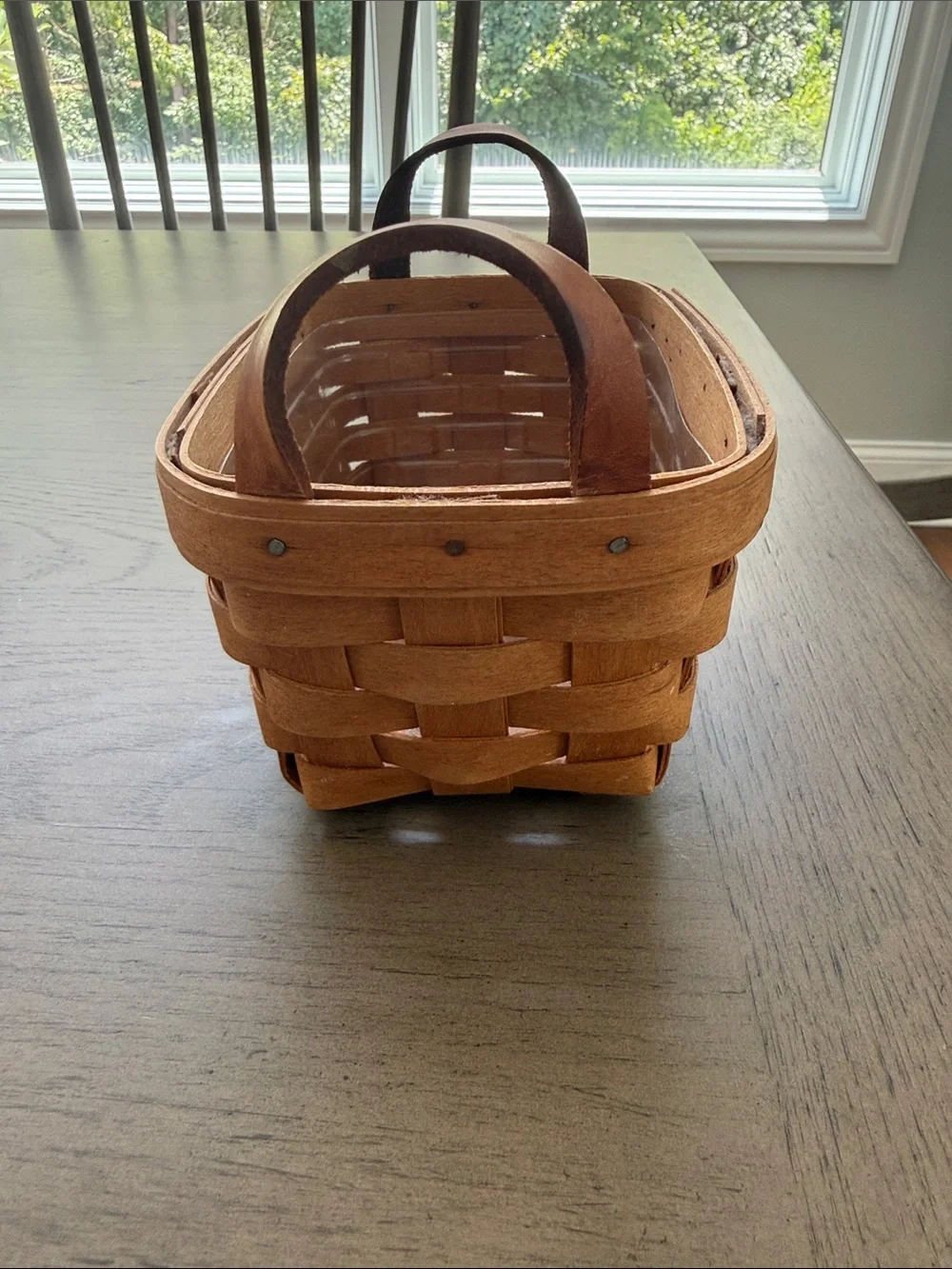 Longaberger Wood Basket with Leather Handles - Signed